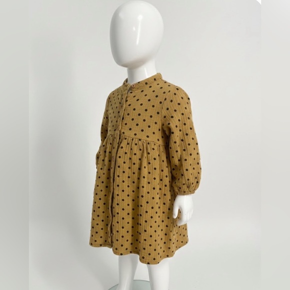 ZARA Kids Polka Dot Cotton Button-Down Dress - Mustard Yellow - Size 2-3Y - Picture 1 of 4